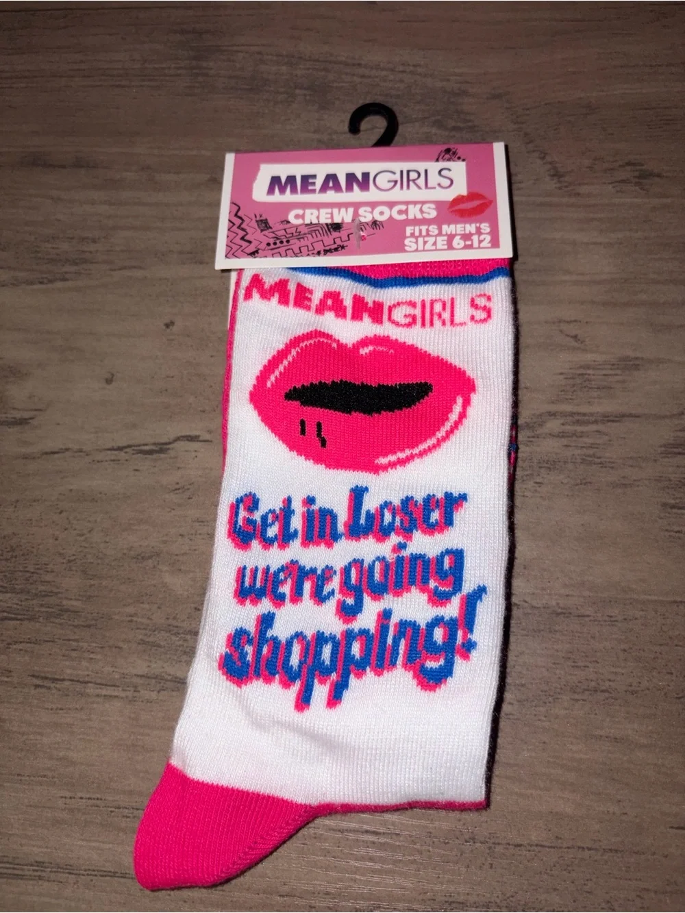 🆕💜🏝️🎉 Mean Girls Crew Socks “Get In Loser We’re Going Shopping” Crew Socks